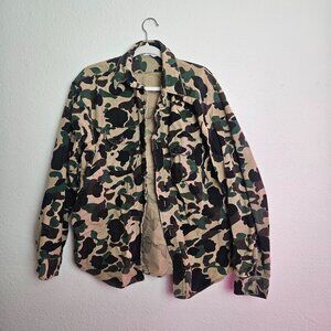 vintage camouflage button down chore jacket shacket 100% cotton size medium larg